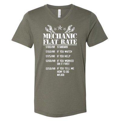 Funny Mechanic Flat Rate V-Neck T-Shirt