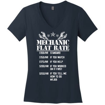 Funny Mechanic Flat Rate Women's V-Neck T-Shirt