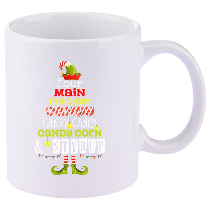 Four Main Food Groups Elf Buddy Christmas Candy Pajama 11oz C Handle Ceramic Mug
