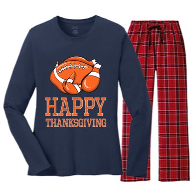 Feast Mode Football Turkey Funny Thanksgiving Gifts Women's Long Sleeve Flannel Pajama Set 