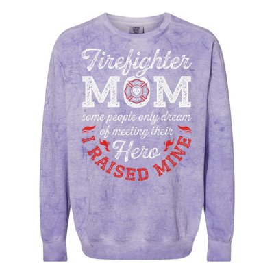 Firefighter Mom Firewoman Proud Moms Mother's Day Vintage Colorblast Crewneck Sweatshirt