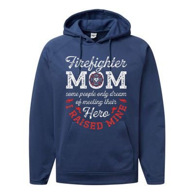 Firefighter Mom Firewoman Proud Moms Mother's Day Vintage Performance Fleece Hoodie