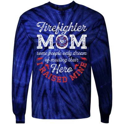 Firefighter Mom Firewoman Proud Moms Mother's Day Vintage Tie-Dye Long Sleeve Shirt