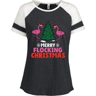 Flamingo Merry Flocking Christmas Funny Xmas Cool Gift Enza Ladies Jersey Colorblock Tee