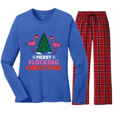 Flamingo Merry Flocking Christmas Funny Xmas Cool Gift Women's Long Sleeve Flannel Pajama Set 