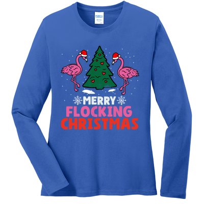 Flamingo Merry Flocking Christmas Funny Xmas Cool Gift Ladies Long Sleeve Shirt