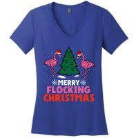 Flamingo Merry Flocking Christmas Funny Xmas Cool Gift Women's V-Neck T-Shirt