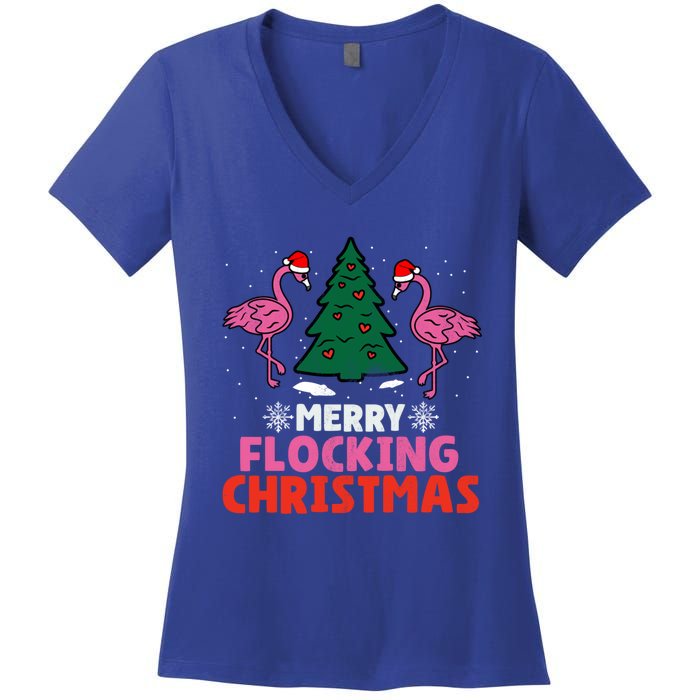 Flamingo Merry Flocking Christmas Funny Xmas Cool Gift Women's V-Neck T-Shirt