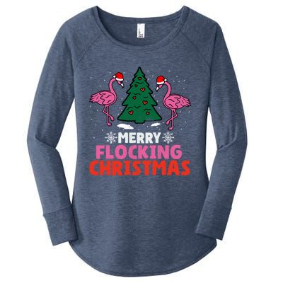 Flamingo Merry Flocking Christmas Funny Xmas Cool Gift Women's Perfect Tri Tunic Long Sleeve Shirt