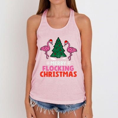 Flamingo Merry Flocking Christmas Funny Xmas Cool Gift Women's Knotted Racerback Tank