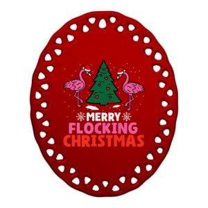 Flamingo Merry Flocking Christmas Funny Xmas Cool Gift Ceramic Oval Ornament