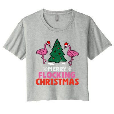 Flamingo Merry Flocking Christmas Funny Xmas Cool Gift Women's Crop Top Tee