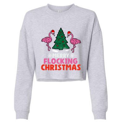 Flamingo Merry Flocking Christmas Funny Xmas Cool Gift Cropped Pullover Crew