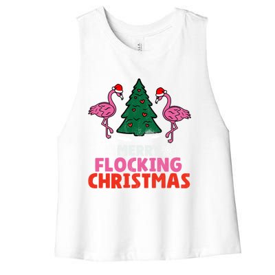 Flamingo Merry Flocking Christmas Funny Xmas Cool Gift Women's Racerback Cropped Tank