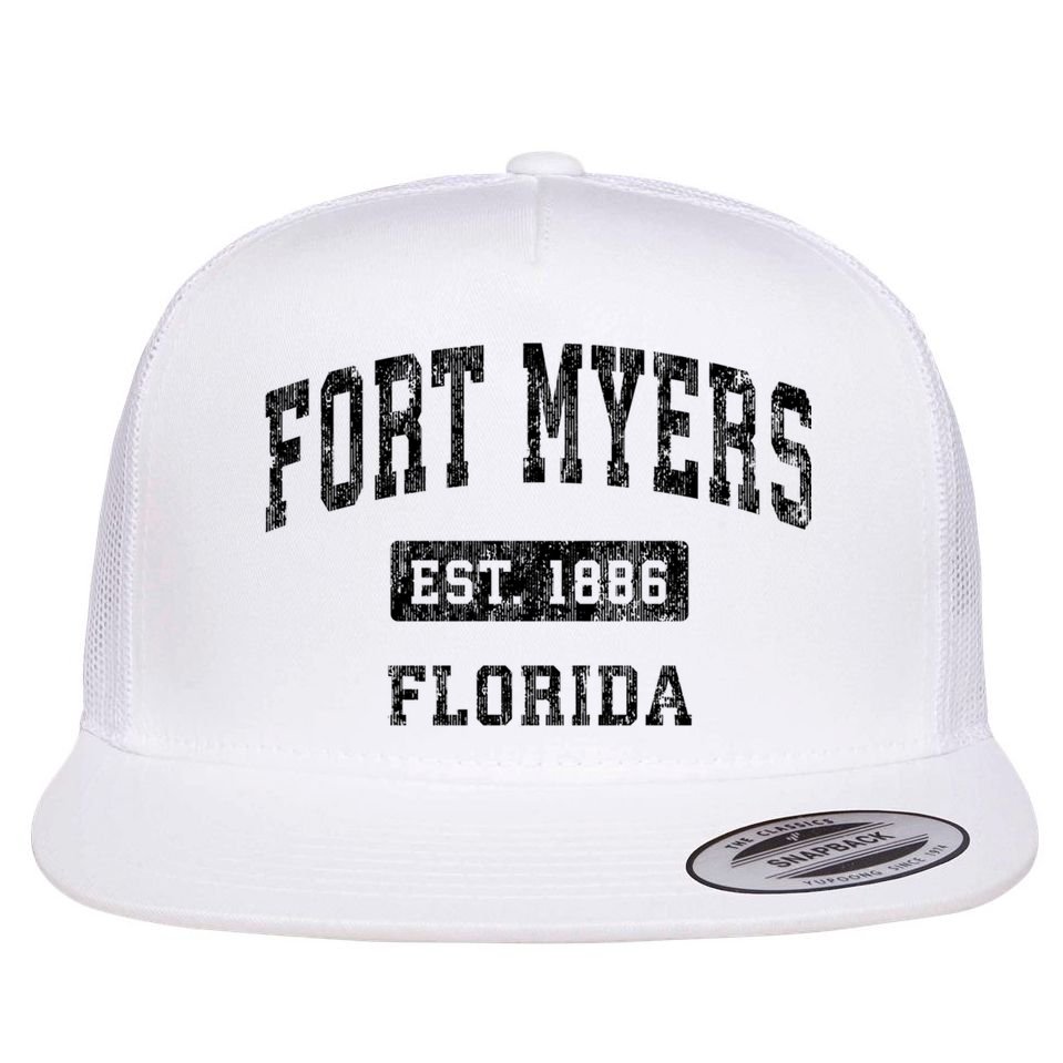 Fort Myers Florida Fl Vintage Established Sports Design Flat Bill Trucker Hat