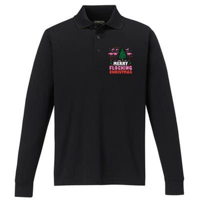 Flamingo Merry Flocking Christmas Funny Xmas Gift Performance Long Sleeve Polo