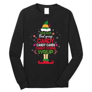 Four Main Food Groups Candy Canes Candy Corns Syrup Elf Long Sleeve Shirt