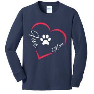 Fur Mom Fur Life With A Paw Print Design For Pet Lovers Kids Long Sleeve Shirt