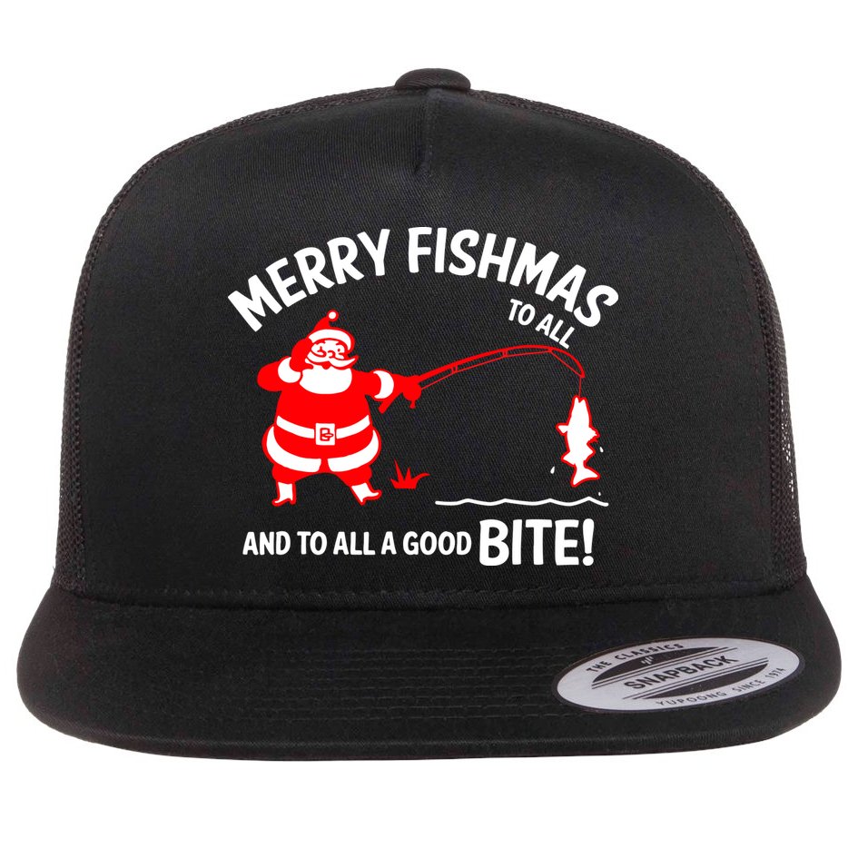 Funny Merry Fishmas Funny Fish Fishing Fisherman Christmas Xmas Gift Flat Bill Trucker Hat