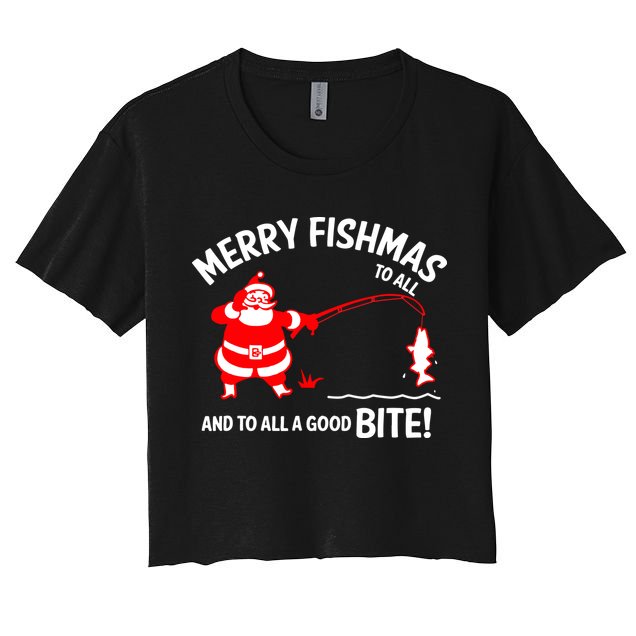 Funny Merry Fishmas Funny Fish Fishing Fisherman Christmas Xmas Gift Women's Crop Top Tee
