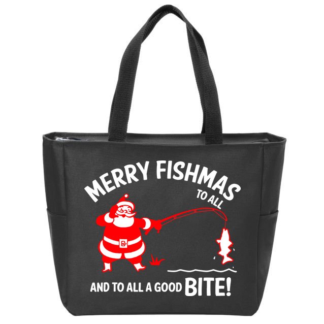 Funny Merry Fishmas Funny Fish Fishing Fisherman Christmas Xmas Gift Zip Tote Bag