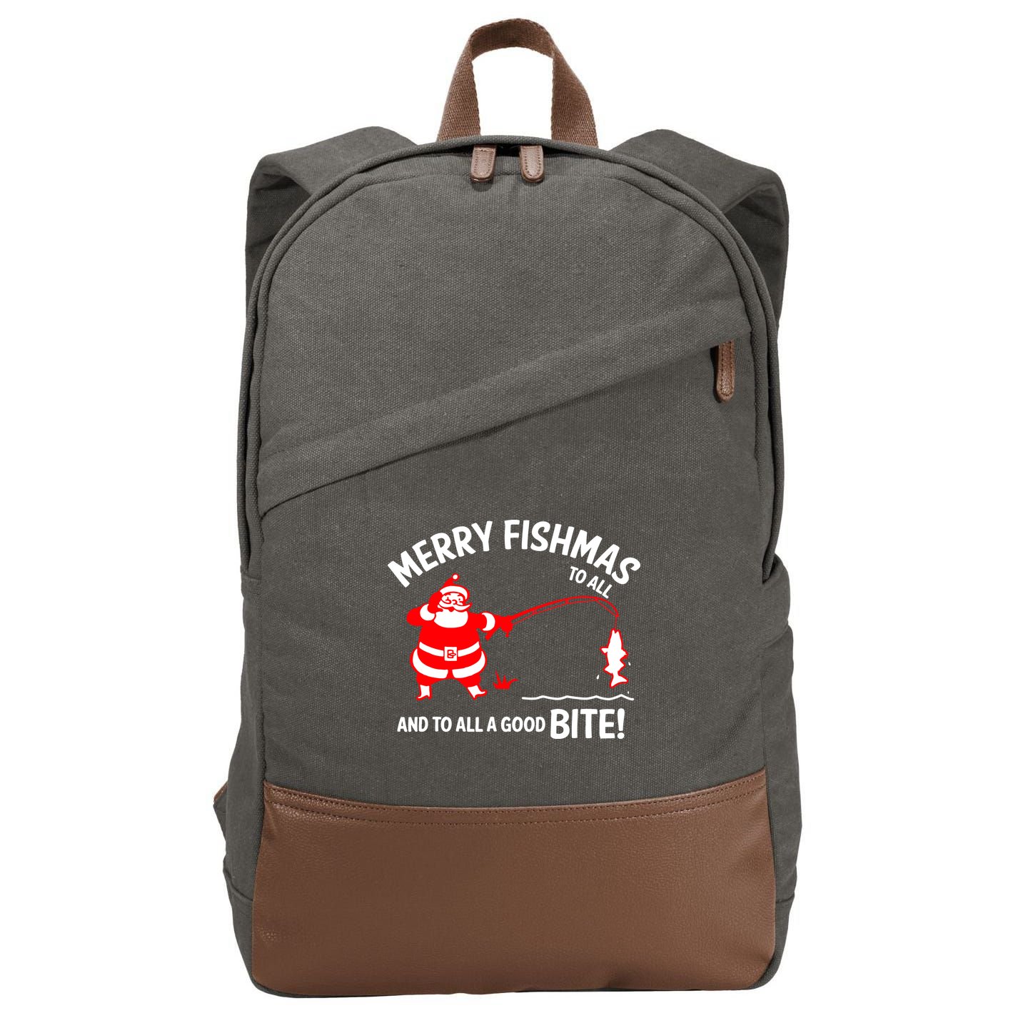 Funny Merry Fishmas Funny Fish Fishing Fisherman Christmas Xmas Gift Cotton Canvas Backpack