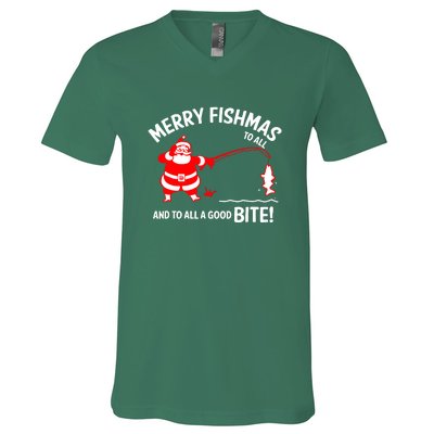 Funny Merry Fishmas Funny Fish Fishing Fisherman Christmas Xmas Gift V-Neck T-Shirt