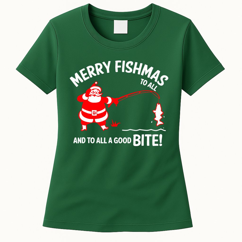 Funny Merry Fishmas Funny Fish Fishing Fisherman Christmas Xmas Gift Womens T-Shirt