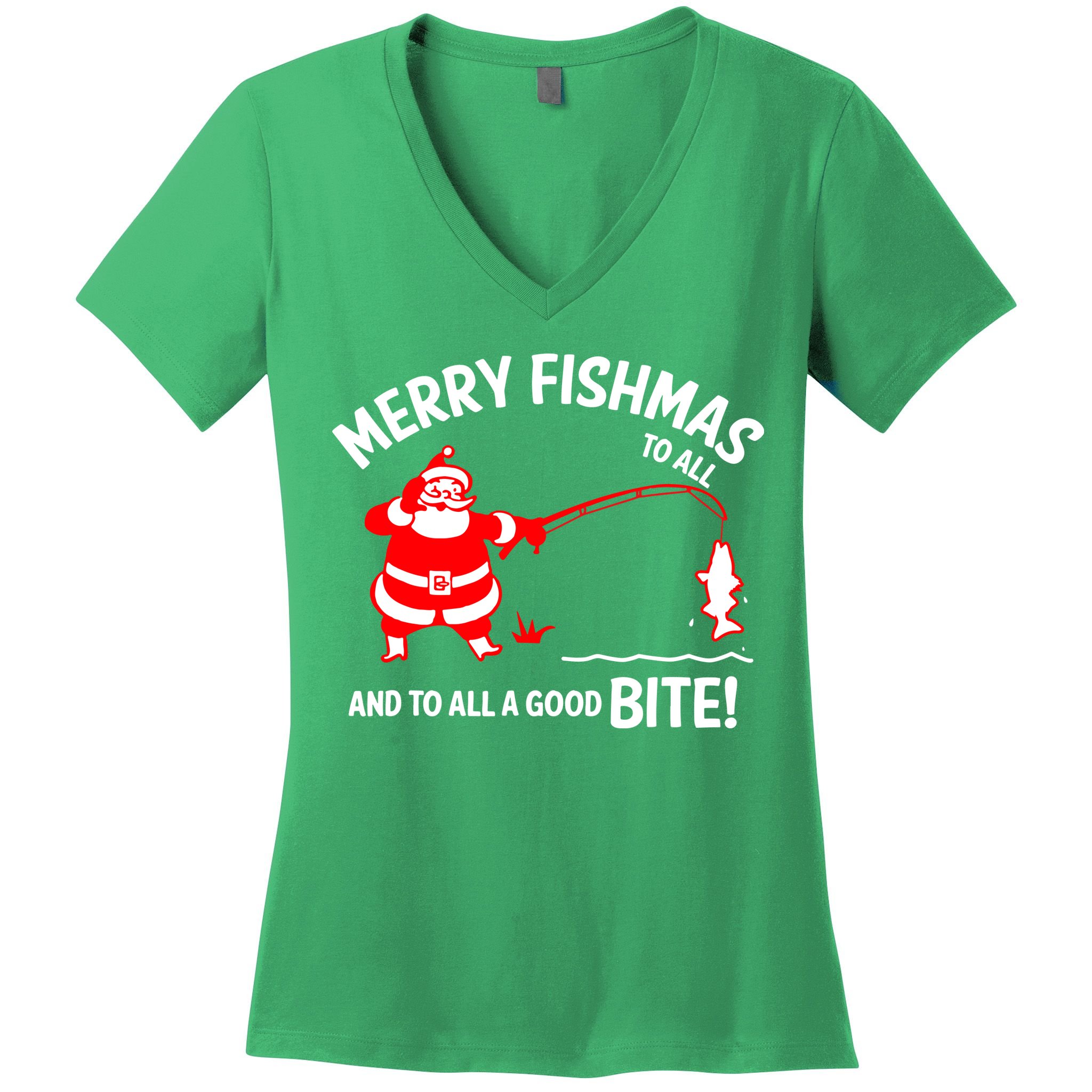 Funny Merry Fishmas Funny Fish Fishing Fisherman Christmas Xmas Gift Women's V-Neck T-Shirt