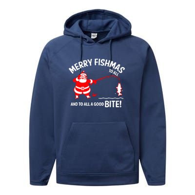 Funny Merry Fishmas Funny Fish Fishing Fisherman Christmas Xmas Gift Performance Fleece Hoodie