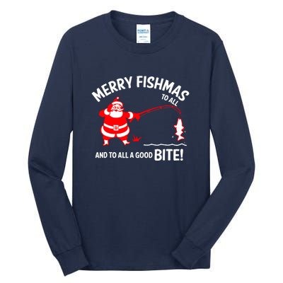 Funny Merry Fishmas Funny Fish Fishing Fisherman Christmas Xmas Gift Tall Long Sleeve T-Shirt