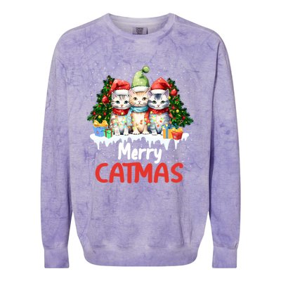 Funny Meow Feline Festive Merry Catmas Christmas Cat Gift Colorblast Crewneck Sweatshirt