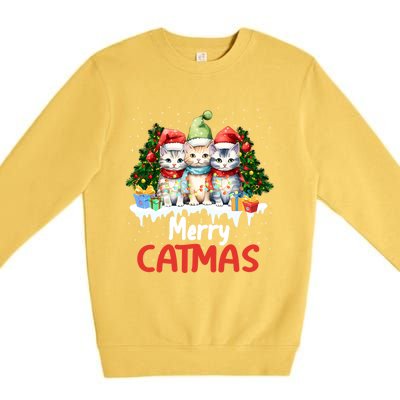 Funny Meow Feline Festive Merry Catmas Christmas Cat Gift Premium Crewneck Sweatshirt