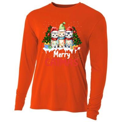 Funny Meow Feline Festive Merry Catmas Christmas Cat Gift Cooling Performance Long Sleeve Crew