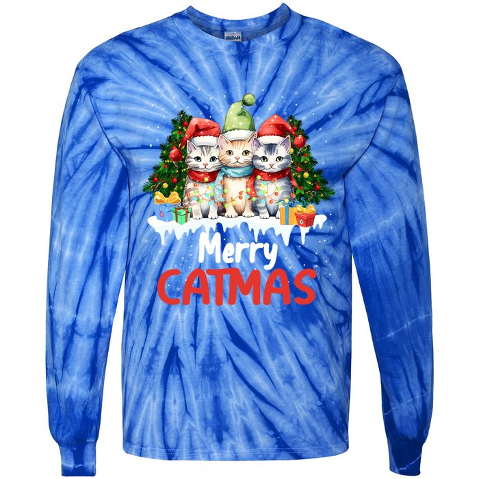 Funny Meow Feline Festive Merry Catmas Christmas Cat Gift Tie-Dye Long Sleeve Shirt