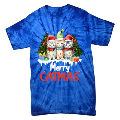 Funny Meow Feline Festive Merry Catmas Christmas Cat Gift Tie-Dye T-Shirt