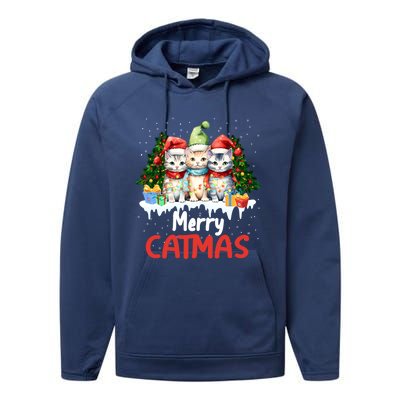 Funny Meow Feline Festive Merry Catmas Christmas Cat Gift Performance Fleece Hoodie