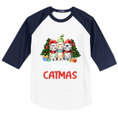 Funny Meow Feline Festive Merry Catmas Christmas Cat Gift Baseball Sleeve Shirt