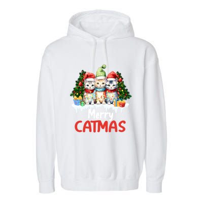 Funny Meow Feline Festive Merry Catmas Christmas Cat Gift Garment-Dyed Fleece Hoodie