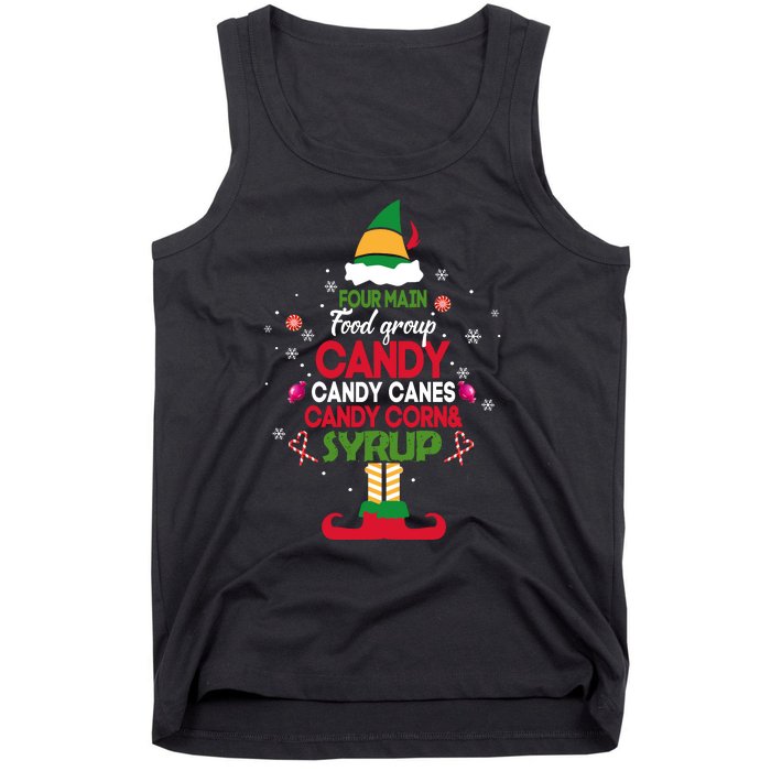 Four Main Food Groups Elf Christmas Buddy Pajama Xmas Tank Top