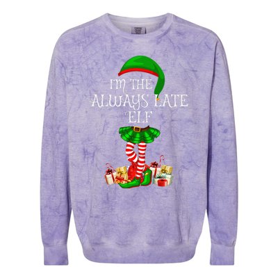 Family Matching Funny The Always Late Elf Christmas Colorblast Crewneck Sweatshirt