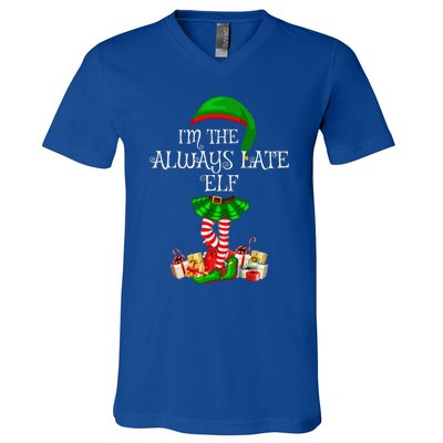 Family Matching Funny The Always Late Elf Christmas V-Neck T-Shirt