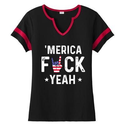 Funny Merica Fuck Yeah 4th Of July Ladies Halftime Notch Neck Tee