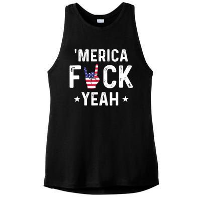 Funny Merica Fuck Yeah 4th Of July Ladies PosiCharge Tri-Blend Wicking Tank