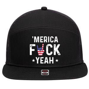 Funny Merica Fuck Yeah 4th Of July 7 Panel Mesh Trucker Snapback Hat