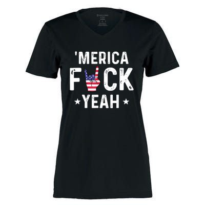 Funny Merica Fuck Yeah 4th Of July Women's Momentum V-Neck T-Shirt