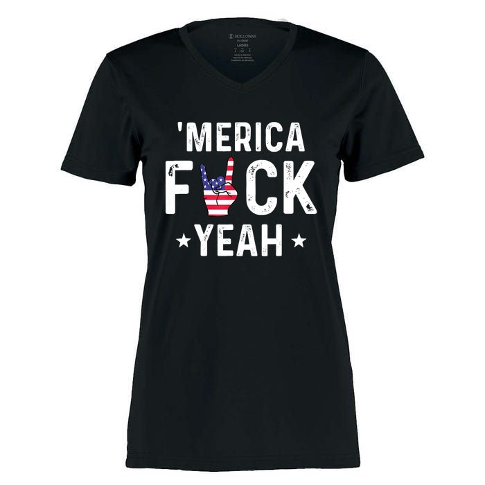 Funny Merica Fuck Yeah 4th Of July Women's Momentum V-Neck T-Shirt