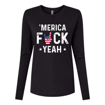 Funny Merica Fuck Yeah 4th Of July Womens Cotton Relaxed Long Sleeve T-Shirt