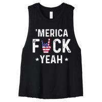 Funny Merica Fuck Yeah 4th Of July Women's Racerback Cropped Tank