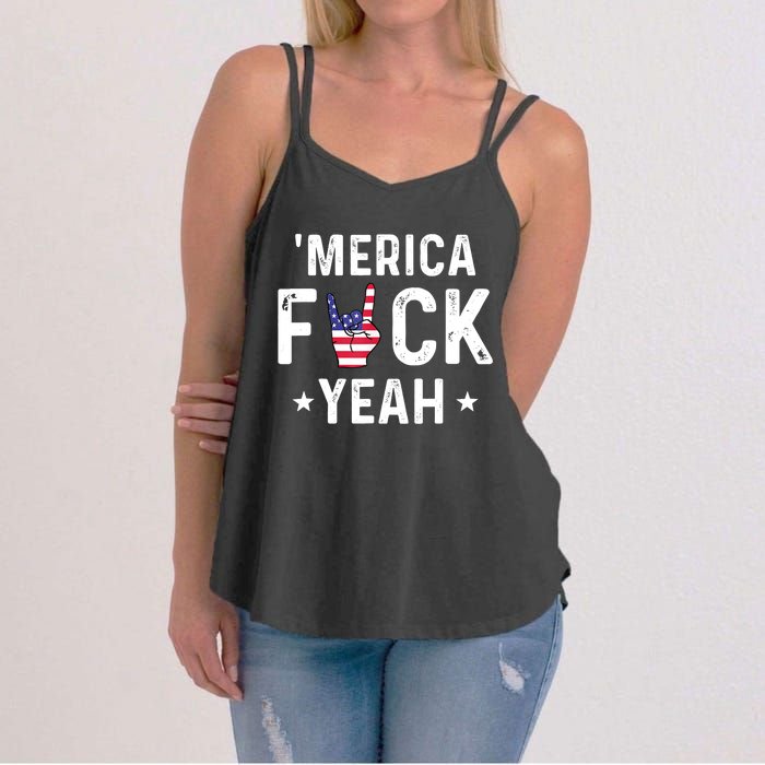 Funny Merica Fuck Yeah 4th Of July Women's Strappy Tank